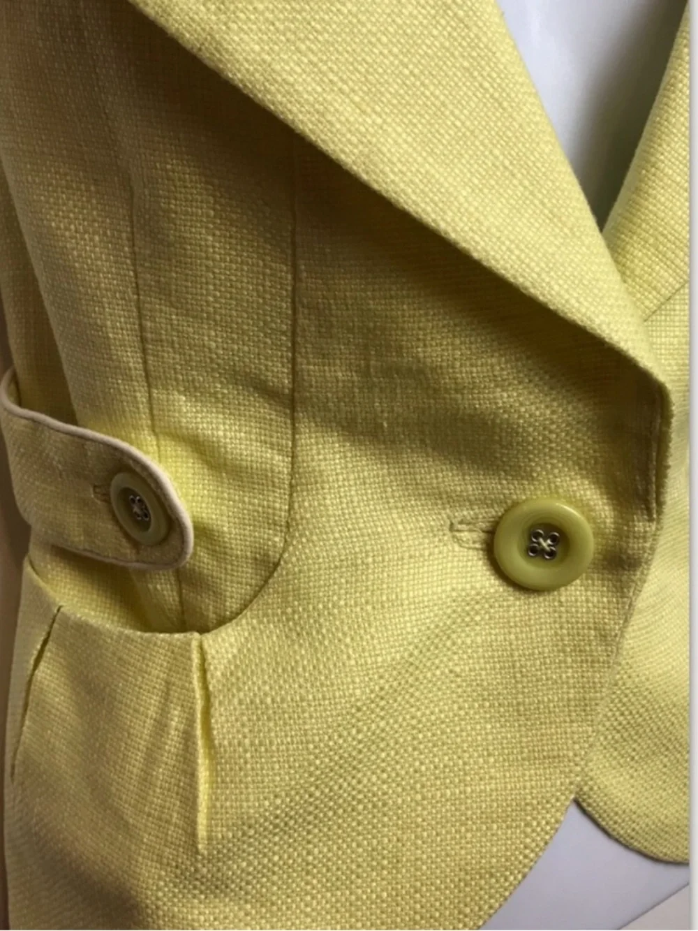 ELEVENSES Anthropologie Jacket Blazer Basketweave Yellow Button Cropped Peplum